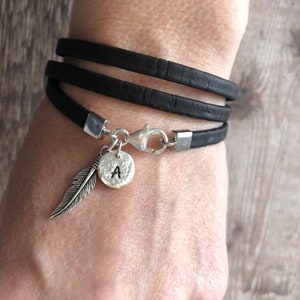 Feather Cork Bracelet, Personalised Cork Bracelet, Name Initial Bracelet, Cork Wrap Bracelet, Multi charm Bracelet, Personalised Jewellery