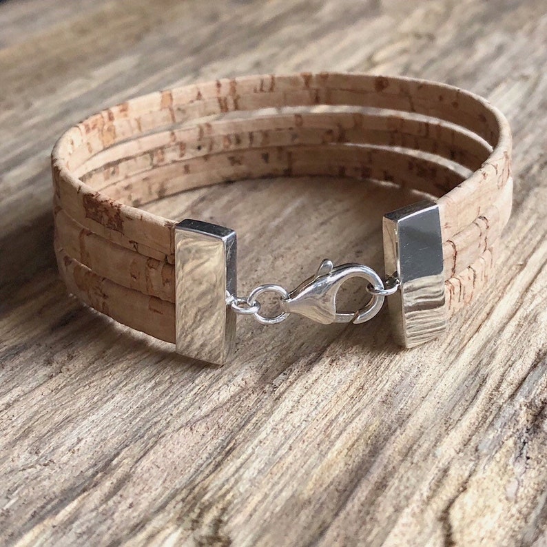 Multistrand Cork Bracelet Wide Cork Bracelet Sterling Silver Etsy