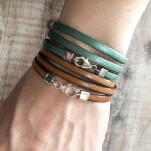 Minimalist Leather Bracelet, Sterling Silver and Leather Bracelet,  Triple Leather Wrap, Leather Jewellery, Gift for women