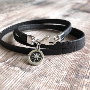 Silver Compass Bracelet, Cork Wrap Bracelet, Sterling Silver and Cork Bracelet, Find your true north, Sustainable Jewellery