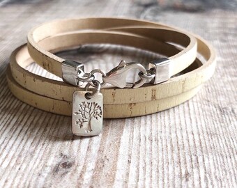 Tree Of Life Bracelet, Cork Wrap Bracelet, Sterling Silver and Cork Bracelet, Silver Tree of Life Jewellery, Gift For Women