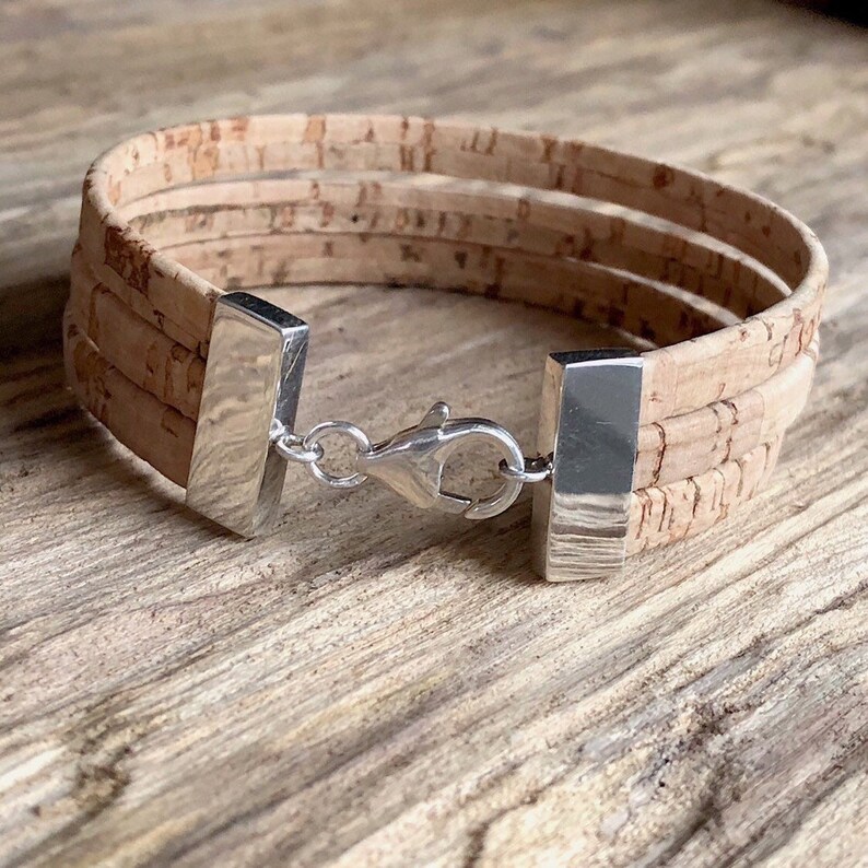 Multistrand Cork Bracelet Wide Cork Bracelet Sterling Silver Etsy