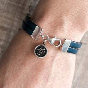 Ohm Charm Bracelet, Single Wrap Leather Bracelet, Sterling Silver & Leather Bracelet, Ohm Jewellery, Gift For Women image 1