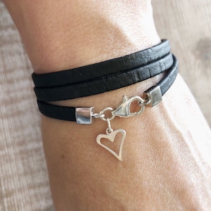 Heart Cork Bracelet, Heart Charm Bracelet, Sterling Silver & Cork Bracelet, Cork Wrap Bracelet, Vegan Jewellery