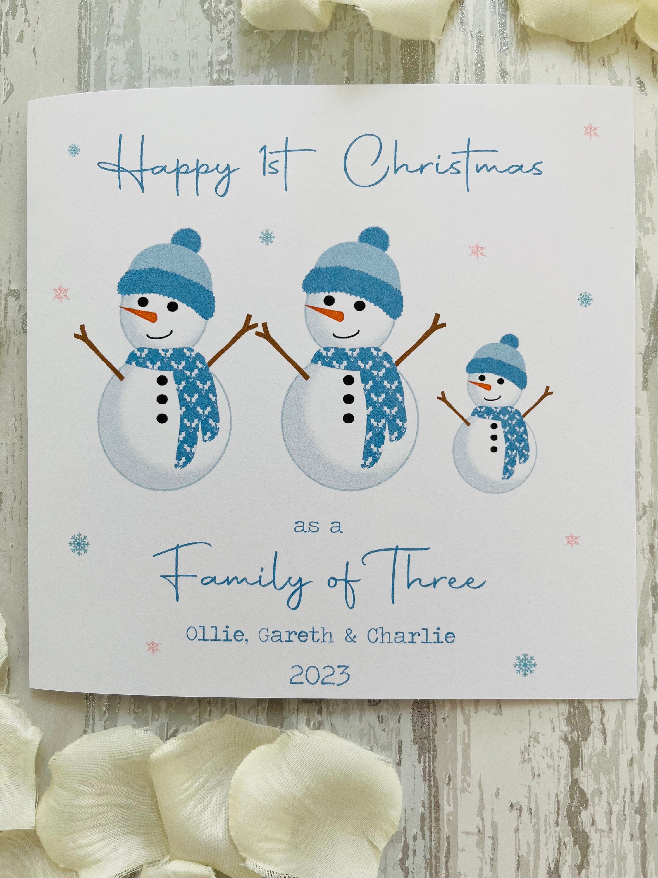 Personalised 1st First Christmas Snowman Card as a Family of 3 4 5 ...