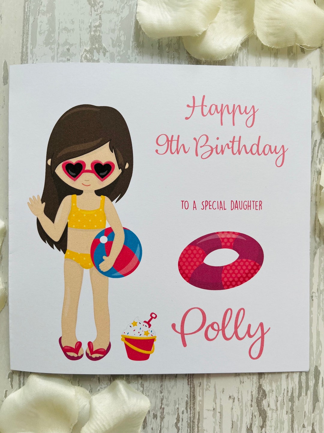 Personalised Bikini Girl Birthday Card, Girls Summer Card, Daughter