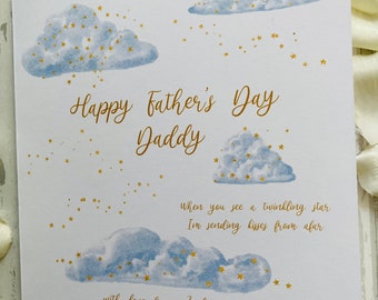 Blue Clouds and Gold Stars Father's Day Card, Birthday Card, Baby Loss Card, Bereaved Father Daddy, Born Sleeping, Angel Baby Loss