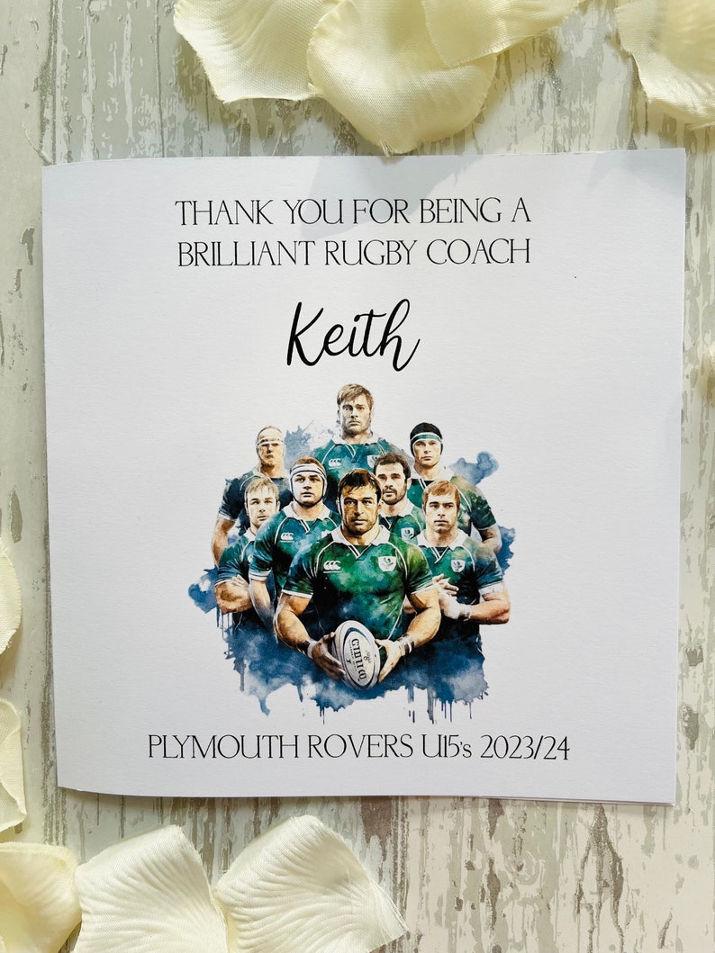 Thanks Coach Rugby Personalised Rugby Coach Card, Thank You Card, Rugby Manager Card ...