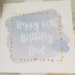 Personalized Dad Birthday Card, Watercolor Blue & Gold
