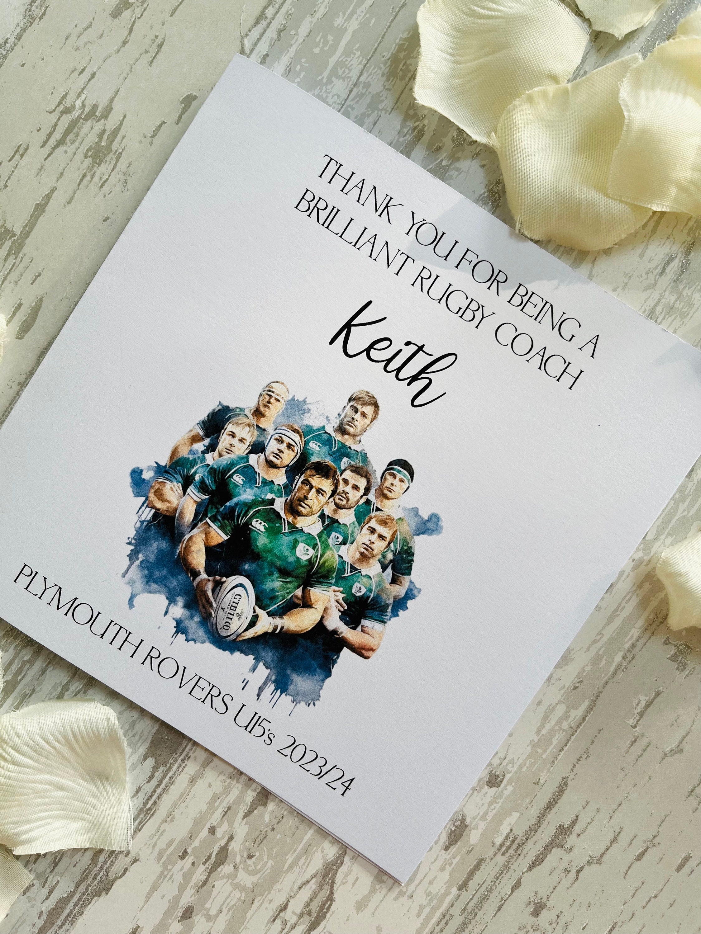 Thanks Coach Rugby Personalised Rugby Coach Card, Thank You Card, Rugby Manager Card ...