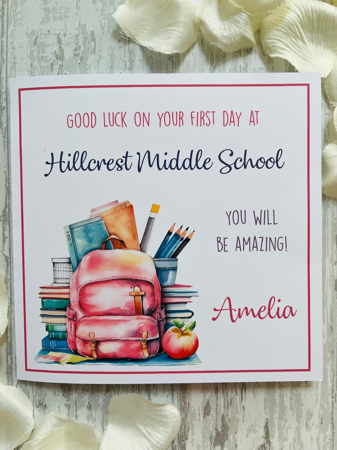 Personalised New School Card, First Day at School, Good Luck School ...