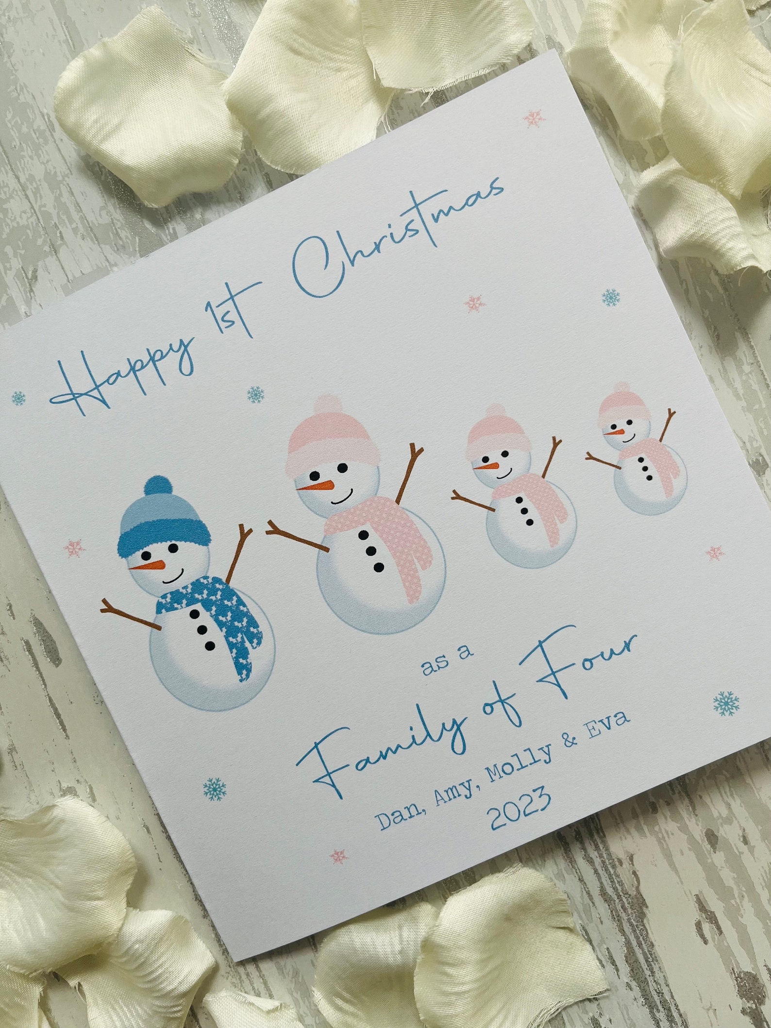 Personalised 1st First Christmas Snowman Card as a Family of 3 4 5 ...