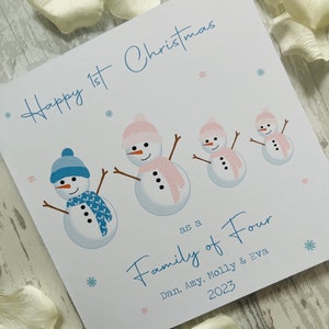 Personalised 1st First Christmas Snowman Card as a Family of 3 4 5 ...