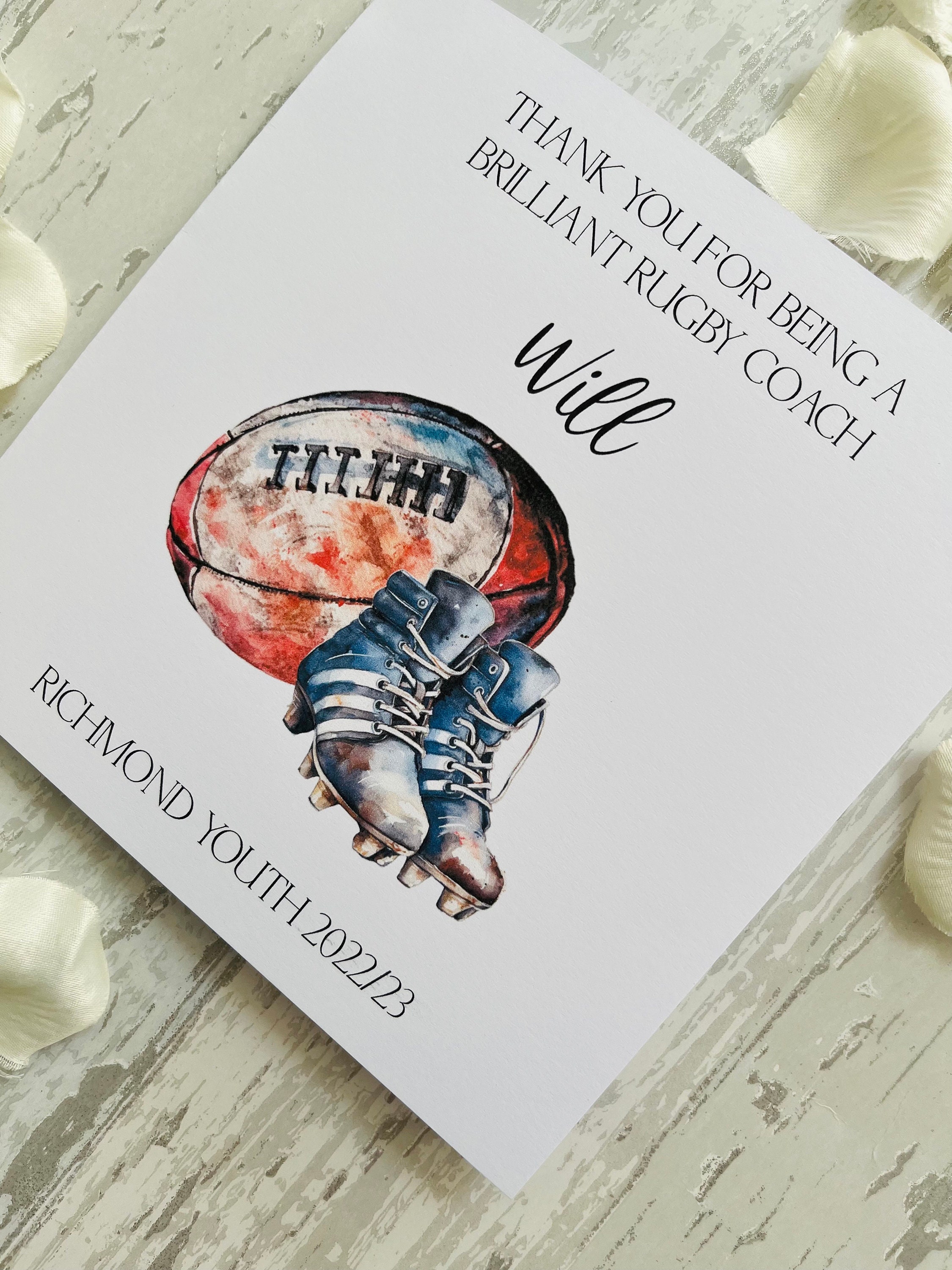 Thanks Coach Rugby Personalised Rugby Coach Card, Thank You Card, Rugby Manager Card ...