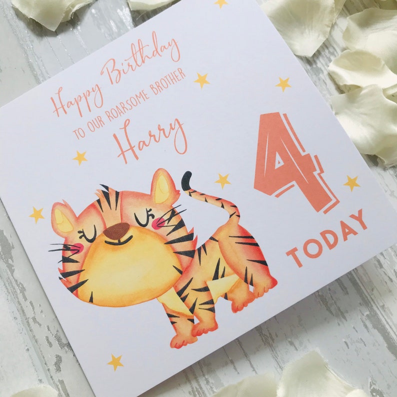 Greeting Cards Party Supply Personalised Tiger Birthday Card Any Name Brother Grandson Nephew Etc Son Home Garden