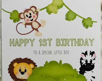 Personalised Jungle Animals Card, Animals Birthday Card, Birthday Boy Card, Son Birthday Card, Son Animals Card, Grandson Brother Nephew 1st