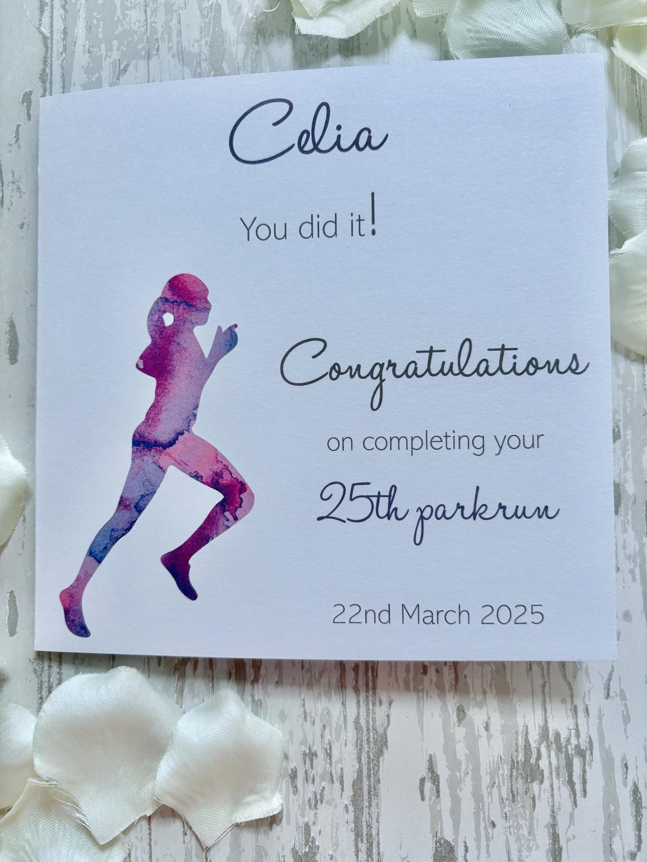 Personalised FEMALE Parkrun Milestone Colours Congratulations Card ...