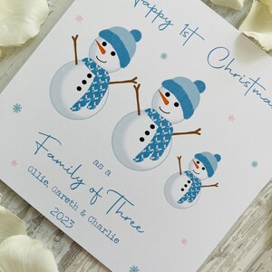 Personalised 1st First Christmas Snowman Card as a Family of 3 4 5 ...