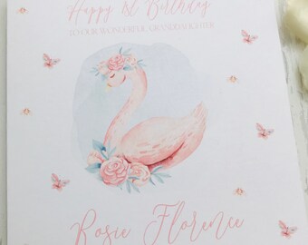 Personalised 1st Birthday Card, Swan Design