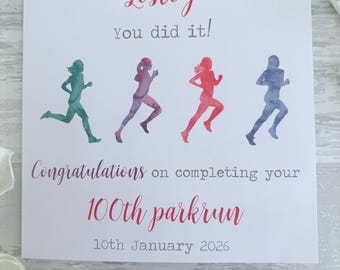 Personalised FEMALE Parkrun Congratulations Card Female Runners Running Jogging 50th, 100th, 200th, 250th, 300th, 350th, 400th, 450th, 500th