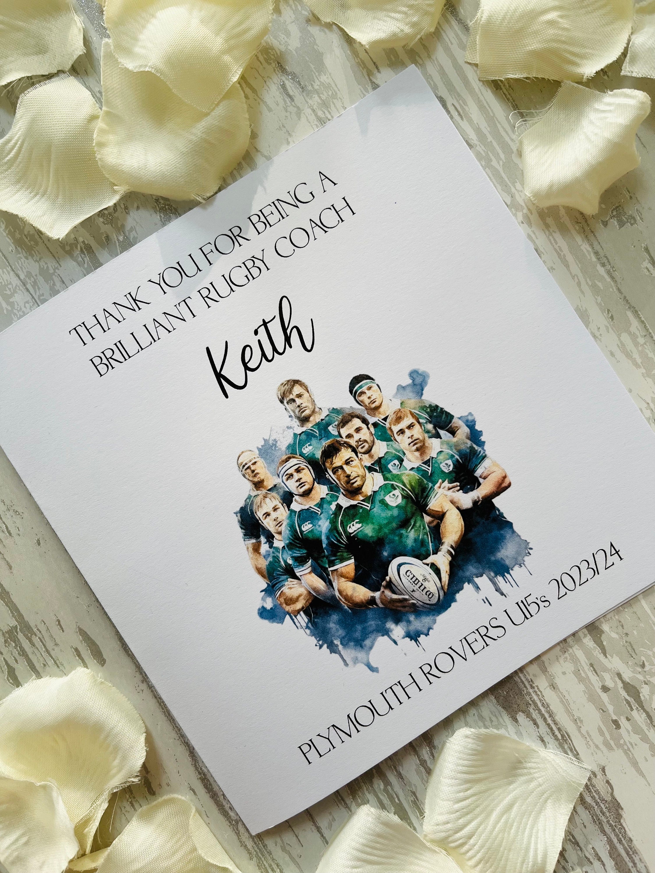 Thanks Coach Rugby Personalised Rugby Coach Card, Thank You Card, Rugby Manager Card ...