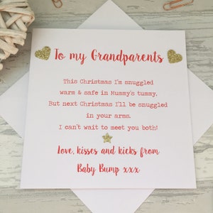 Grandparents Love from Bump Card, 1st Christmas Grandparents, Grandparents to be Card, Christmas Poem, Nanny, Grandad, Christmas Bump Card