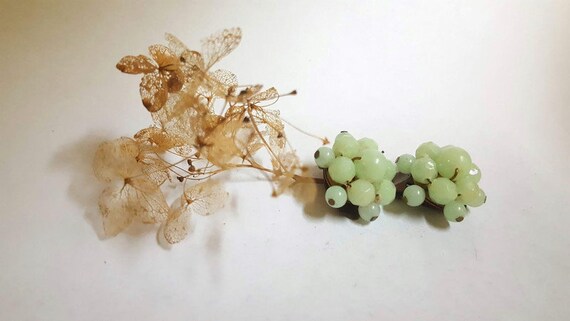 Vintage Green Bead Cluster Earrings/Signed Western