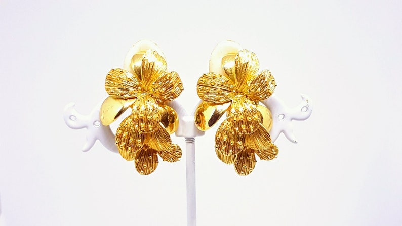 Vintage Orena ParisGorgeous Couture French Gold Tone Flower On Clip EarringsDesigner Piece1980/'sOriginal CollectableHaute Couture