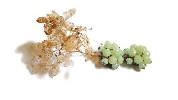 Vintage Green Bead Cluster Earrings/Signed Western