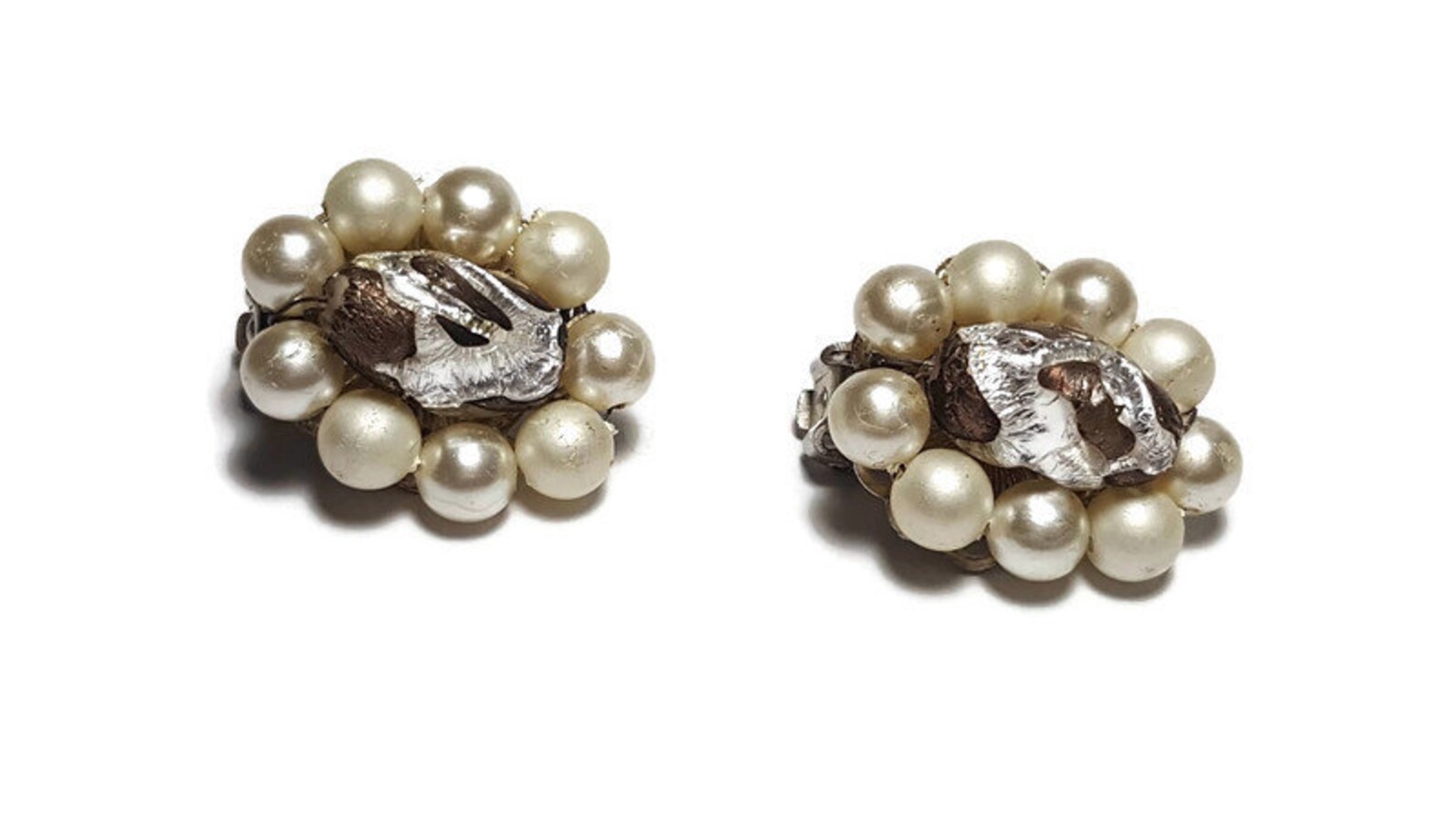 Vintage on Clip Earrings Old Fashion Signed Japan Faux White Etsy UK