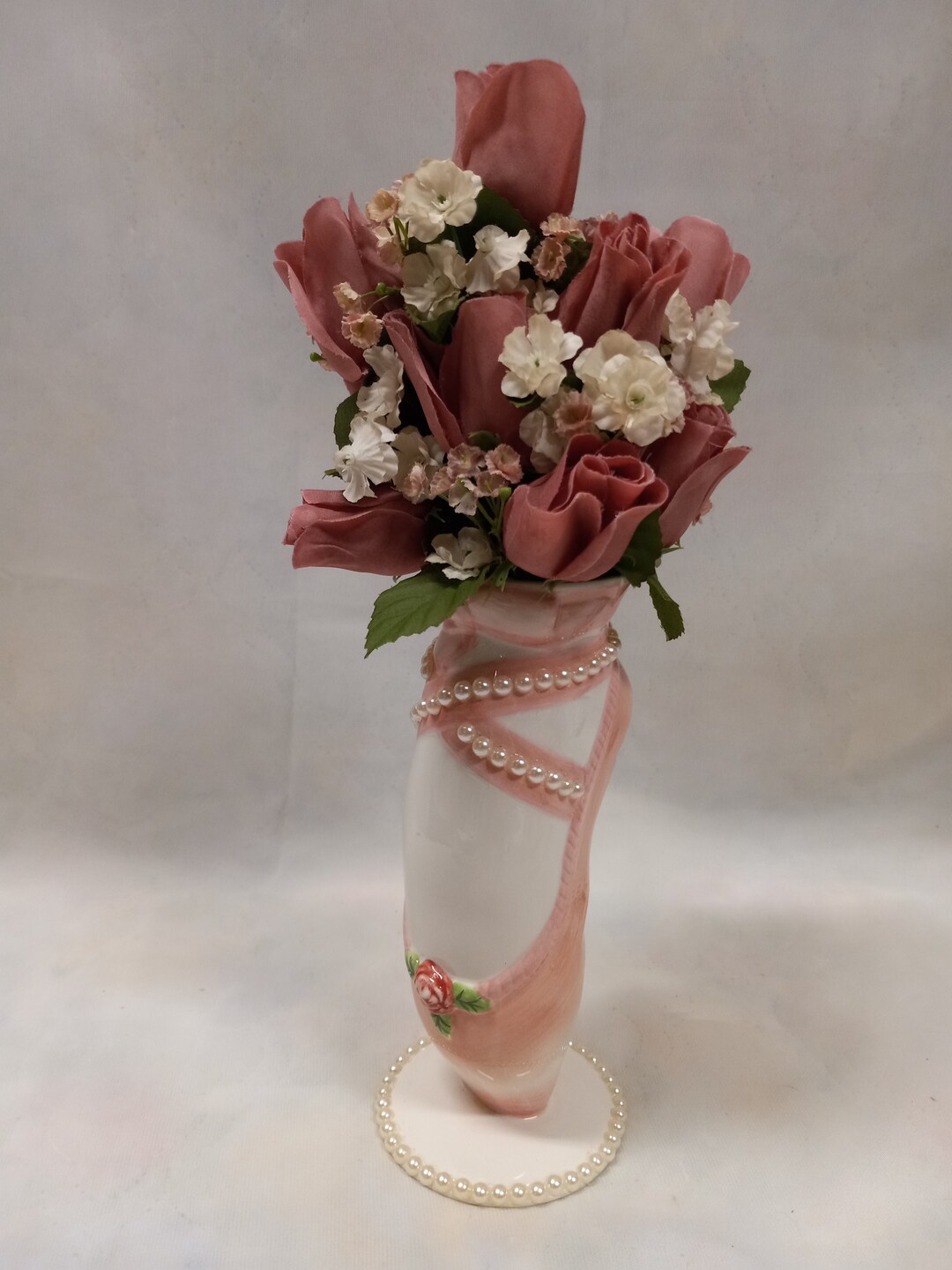 Porcelain Ballet Vase With Pink Rose Buds Etsy