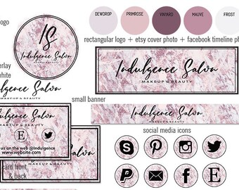 BLUSH PINK MARBLE Modern Branding Kit Package Girl Boss Etsy Shop Set Hand Lettered Font Cover Photo Logo Business Card Social Media Icon
