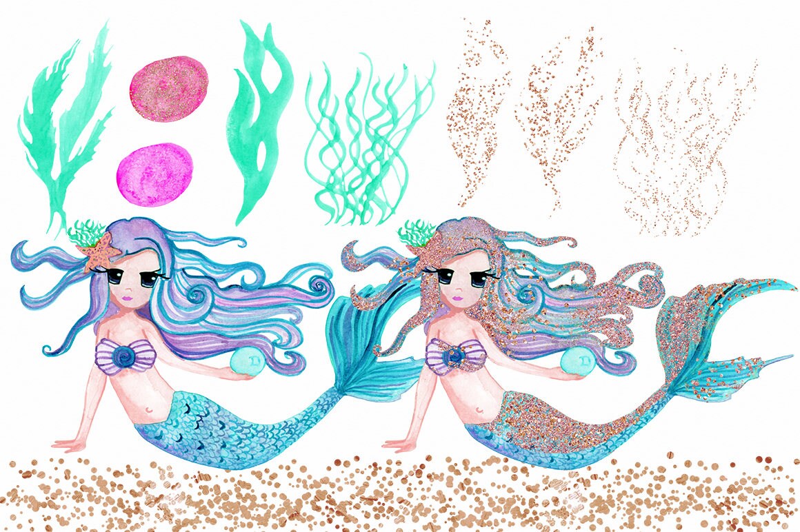 Download WATERCOLOR MERMAIDS Clipart Commercial Use Clip Art 26 ...