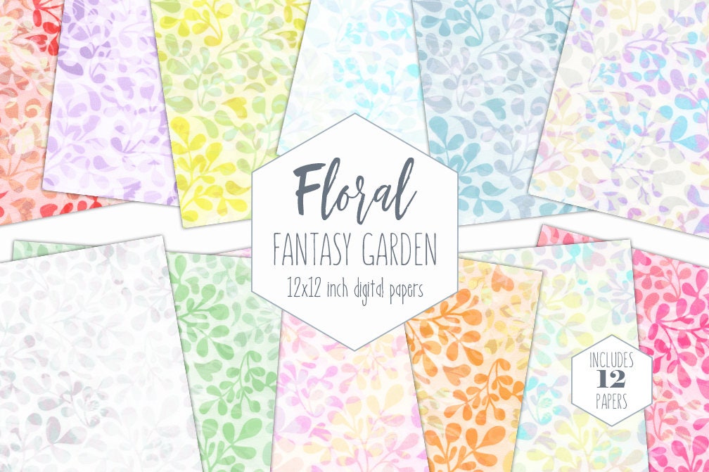 CHIC FLORAL BRANCHES Digital Paper Pack Pastel Backgrounds