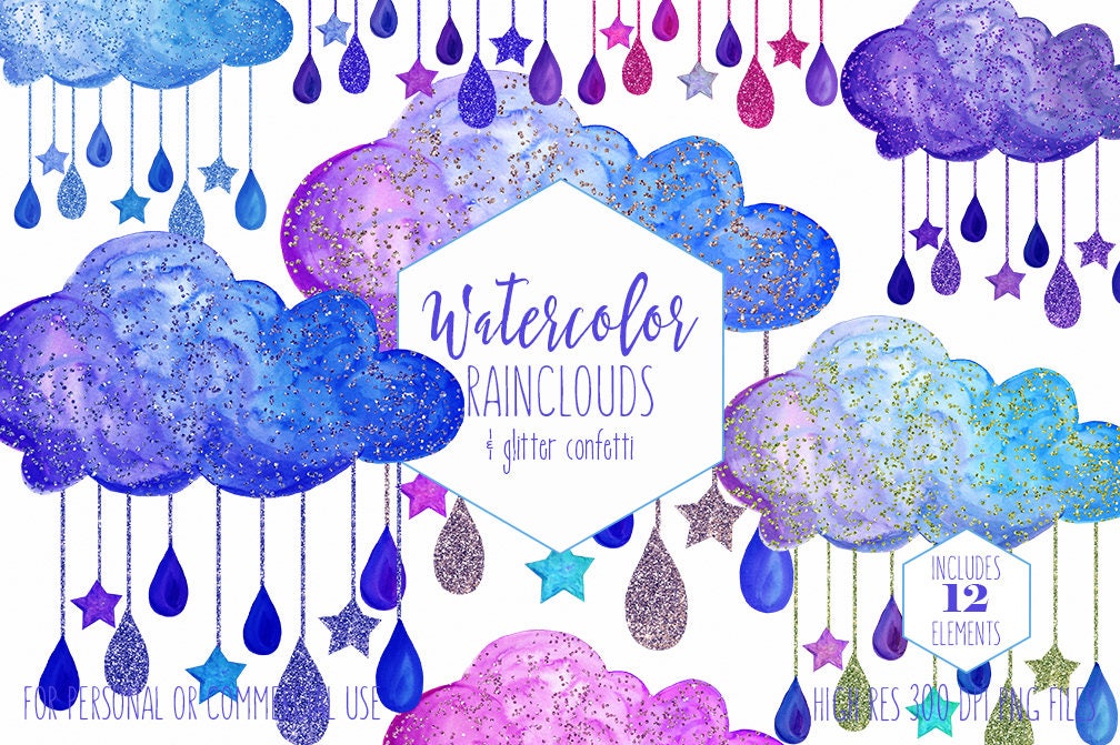 BLUE BABY BOY Clipart Commercial Use Clip Art Watercolor Rain Clouds