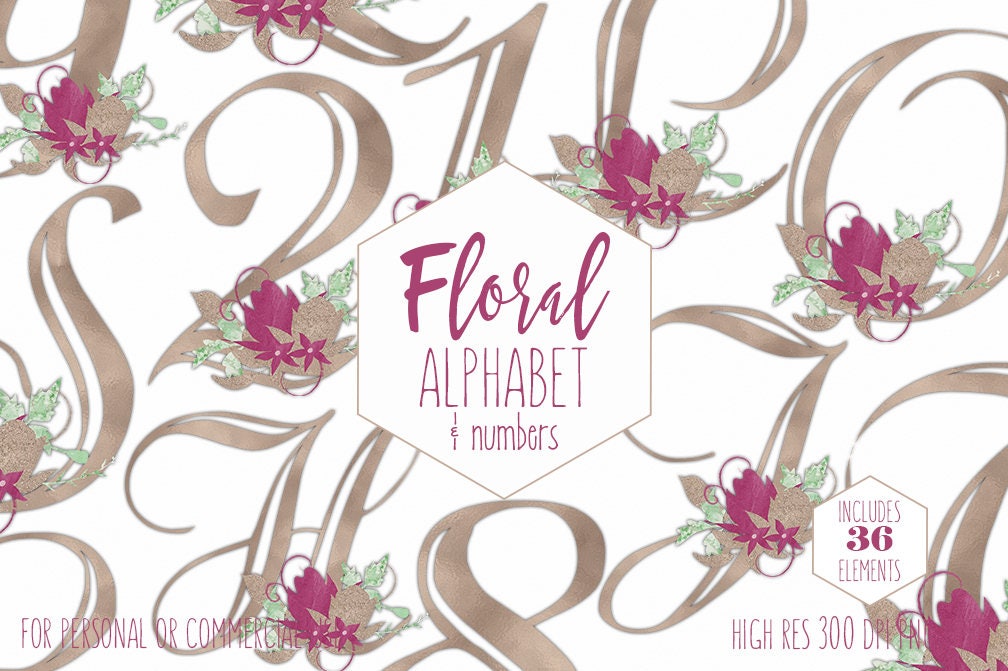 Download ROSE GOLD FLORAL Alphabet Clipart for Commercial Use ...