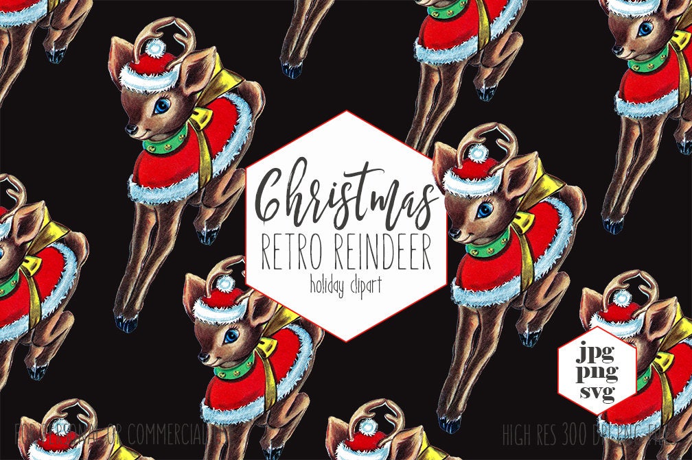 Download RETRO REINDEER Clipart for Commercial Use Cute Christmas ...