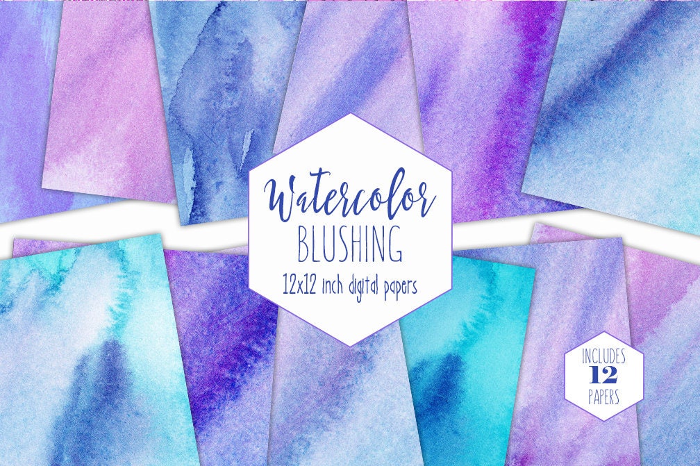 Download Purple Rainbow Watercolor Digital Paper Pack Commercial Use Backgrounds Blue Pink Scrapbook Paper Watercolour Wash Textures Birthday Clipart