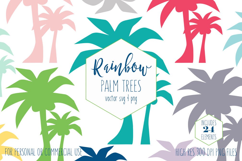 Download Palm Tree Clipart For Commercial Use Planner Sticker Clip Art Summer Tropical Beach Decor Images Rainbow Colors Vector Digital Graphics Svg