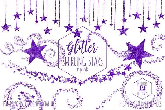 Purple Glitter Star Clipart Commercial Use Clip Art Metallic Etsy
