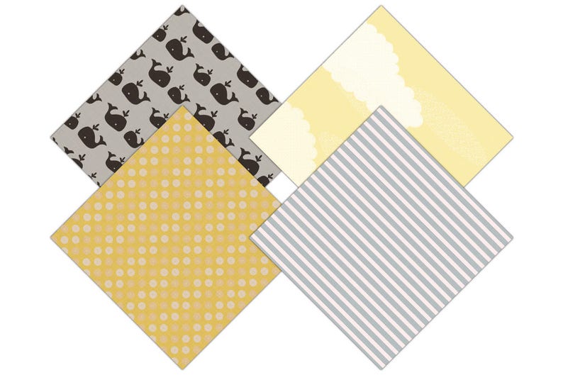 YELLOW /& GRAY WHALE Digital Paper Pack baby Boy Backgrounds Nautical Ocean Scrapbook Papers Beach Patterns Birthday Party Printable Clipart