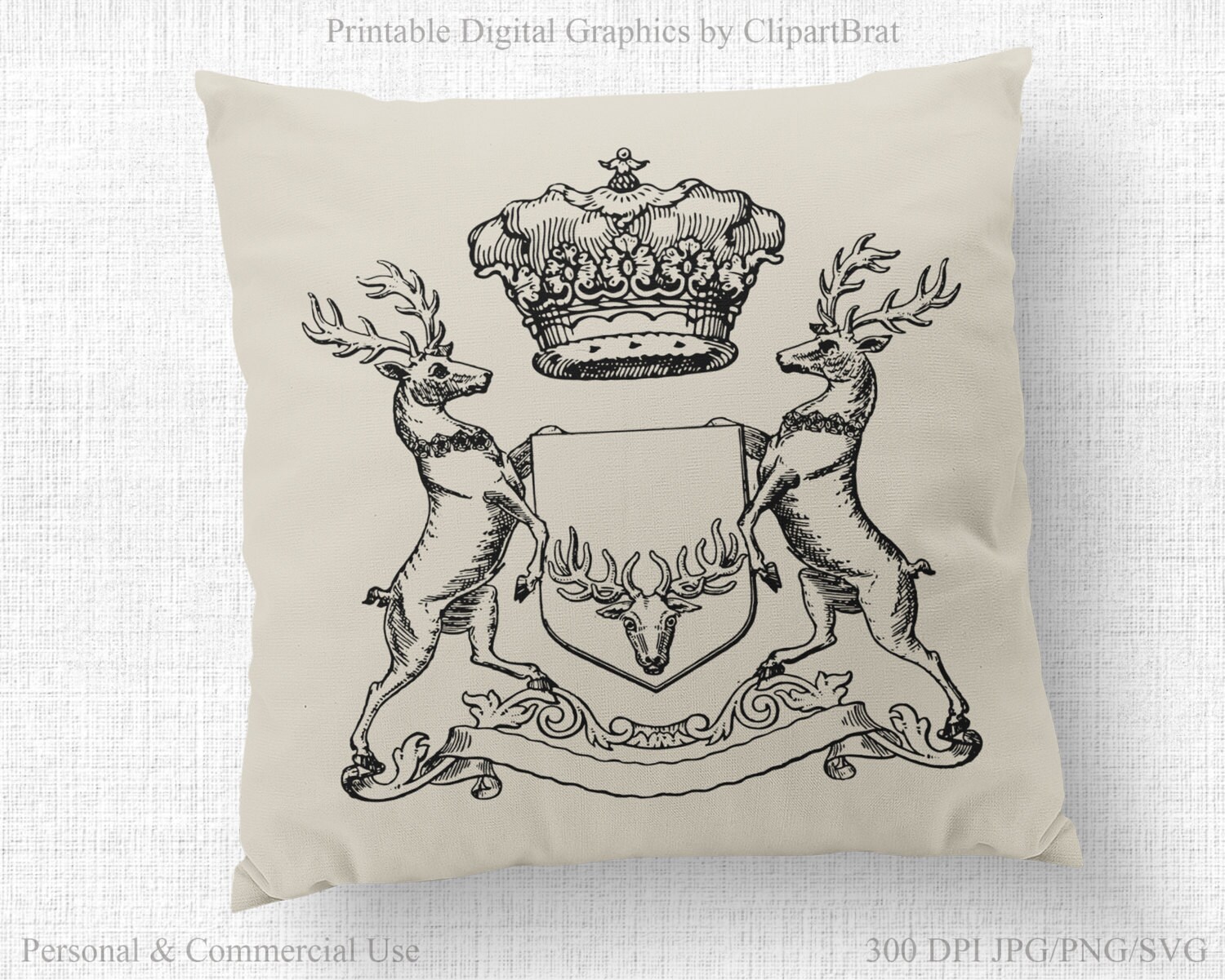 CROWN & DEER Clipart Commercial Use Clipart Antique Deer ...