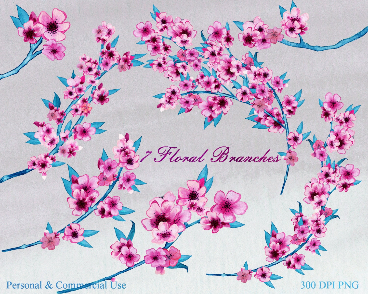 WATERCOLOR CHERRY BLOSSOMS Clipart Commercial Use Clip Art Pink Wedding