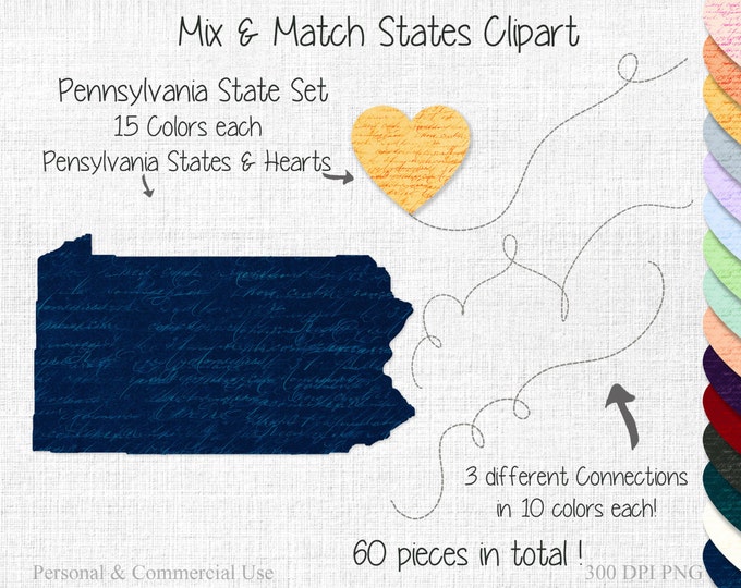 PENNSYLVANIA STATE to STATE Clipart Commercial Use Clipart Mix & Match Home State Wedding Clipart Penn State Map United State Shapes Clipart