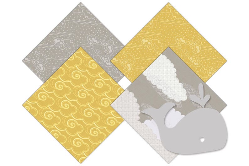 YELLOW /& GRAY WHALE Digital Paper Pack baby Boy Backgrounds Nautical Ocean Scrapbook Papers Beach Patterns Birthday Party Printable Clipart