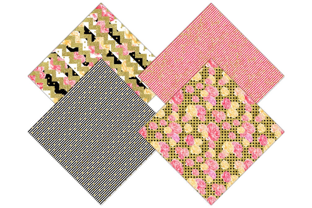 Download PINK WATERCOLOR FLORAL Digital Paper Pack Black White ...