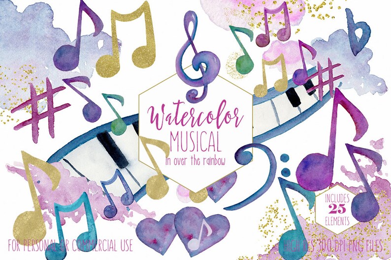 Watercolor Music Clipart Commercial Use Clip Art Musical Etsy - image 0