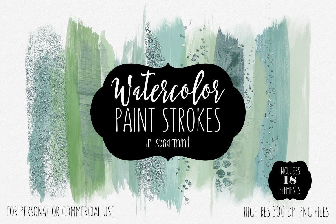 Download GREEN BRUSH STROKES Clip Art Commercial Use Watercolor ...