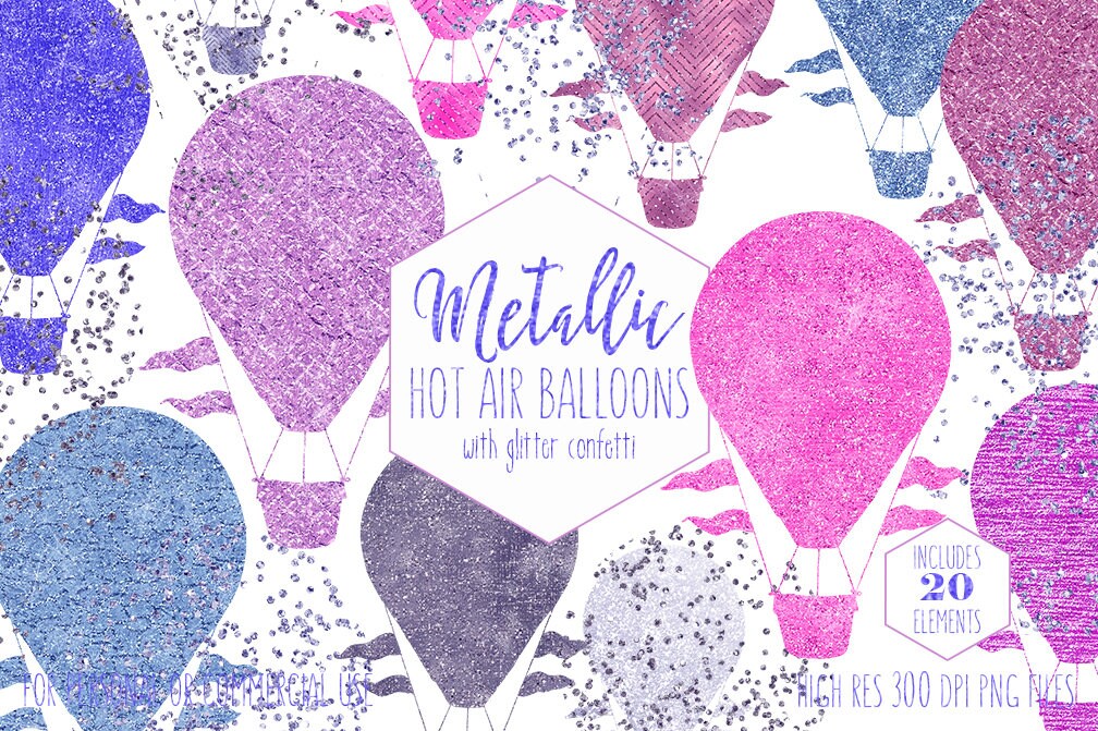 Download PINK & BLUE Hot Air Balloon Clipart for Commercial Use ...