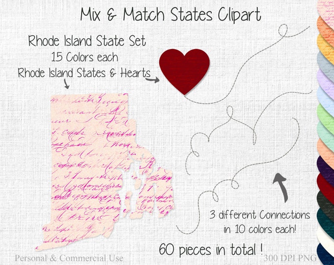 RHODE ISLAND STATE to State Clipart Commercial Use Clipart Mix & Match Home States Wedding Clipart Rhode Island Heart Map Valentine Clipart